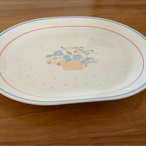 Ancien panier plat ovale Corelle Country bleuet 10"x 12" fleurs corning